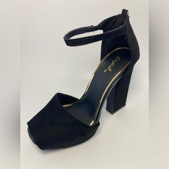 Black chunky heels peep toe size 7.5 - Picture 3 of 10